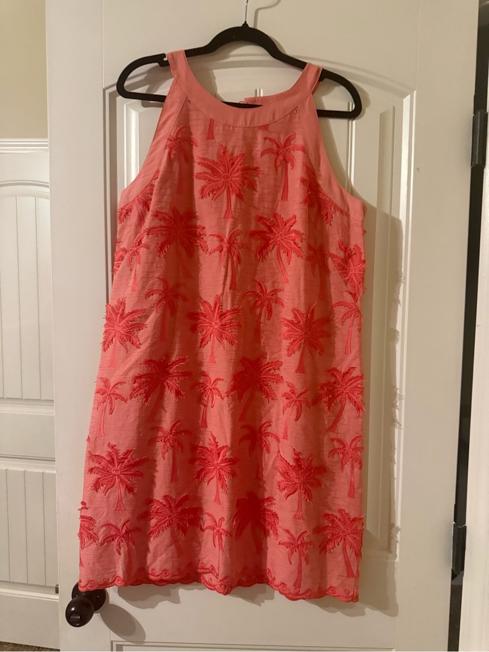 Talbots Coral Palm Embroidered Shift Dress - Coral